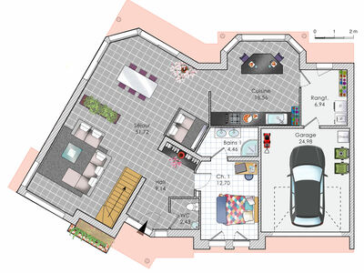 Plan habillé Rdc - maison - Une maison à la personnalité affirmée