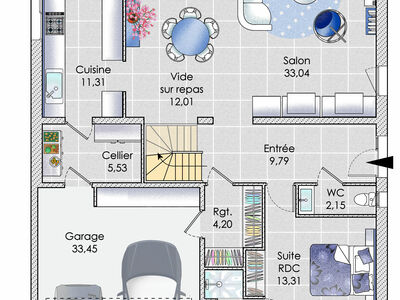 Plan habillé Rdc - maison - Une grande maison de cinq chambres