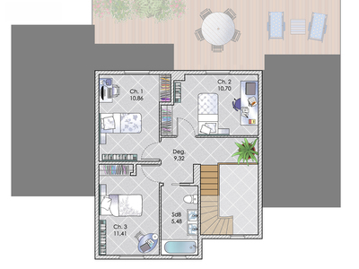 Plan habillé Etage - maison - Une maison simple et confortable