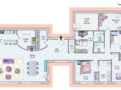 Plan habillé Rdc - maison - Entre mer  et montagne