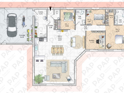 Plan habillé Rdc - maison - Une maison pour faire corps avec la lumière