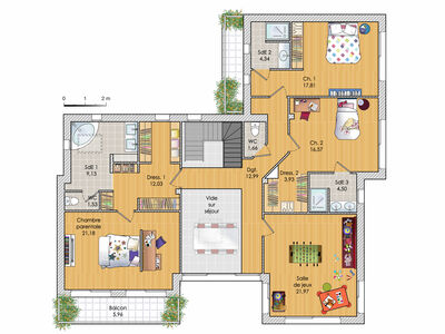 Plan habillé Etage - maison - Une maison zen et sculpturale