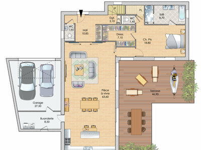 Plan habillé Rdc - maison - Une maison entre ciel et terre