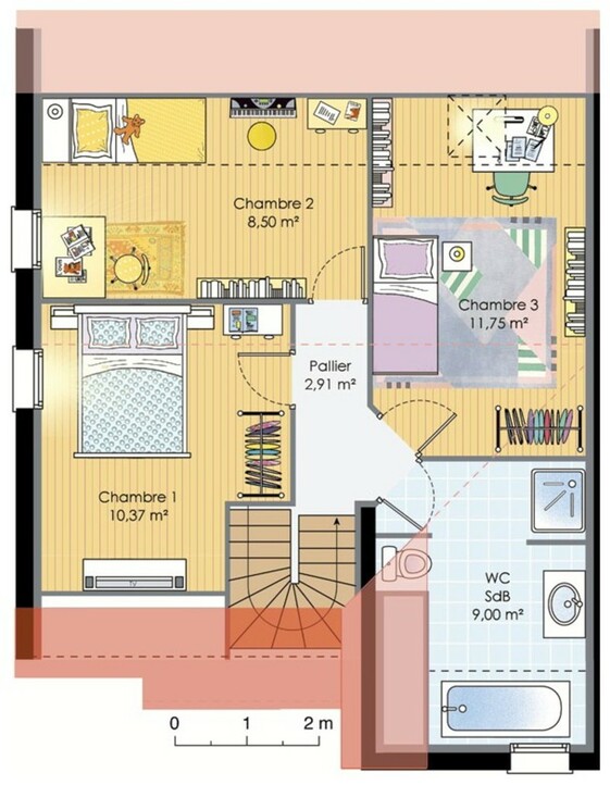 Plan maison meublé - Maison double