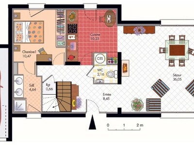 Plan habillé Rdc - maison - Maison méditerranéenne 1