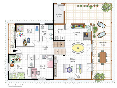 Plan habillé Rdc - maison - Maison familiale 4