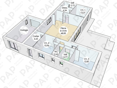 Plan habillé Zoom - maison - Une maison d'un seul tenant