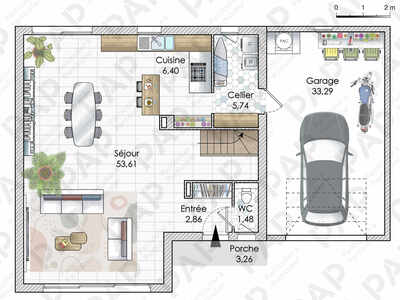 Plan habillé Rdc - maison - Une maison dans l'air du temps