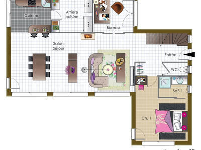 Plan habillé Rdc - maison - Maison bois 2