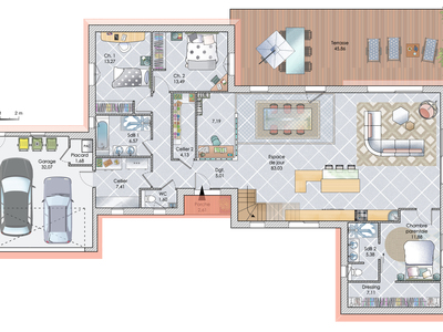 Plan habillé Rdc - maison - Une maison contemporaine atypique