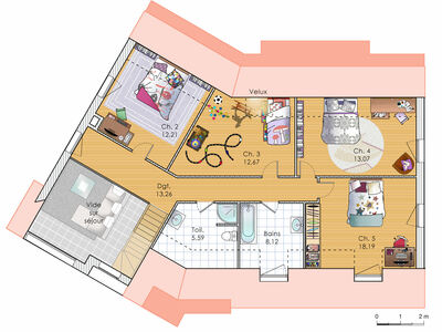 Plan habillé Etage - maison - Une maison à la personnalité affirmée