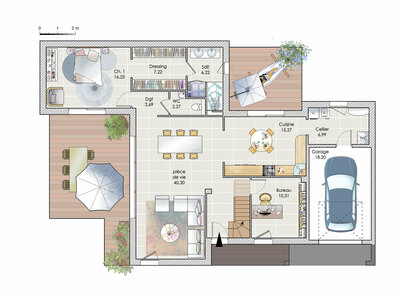 Plan habillé Rdc - maison - Une maison confortable en région nantaise