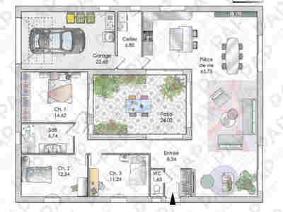 Plan habillé Rdc - maison - Une maison et son patio