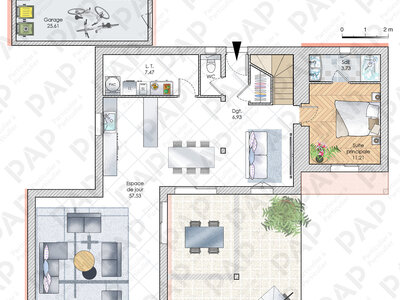 Plan habillé Rdc - maison - Une maison avec le soleil pour allié