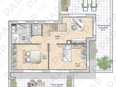 Plan habillé Etage - maison - Une maison face au large
