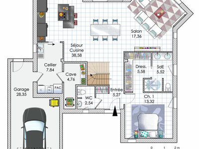 Plan habillé Rdc - maison - Une maison ouverte sur le monde