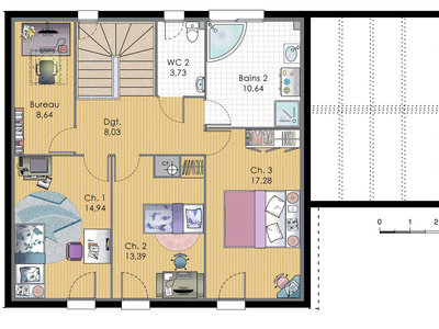 Plan habillé Etage - maison - Maison familiale 12