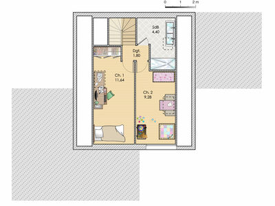 Plan habillé Etage - maison - Une maison élégante et contemporaine en Haute-Normandie