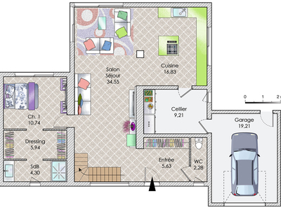 Plan habillé Rdc - maison - Une maison modulaire