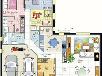 Plan habillé Rdc - maison - Maison de plain-pied
