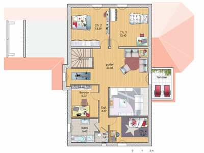 Plan habillé Etage - maison - Une maison familiale de 215 m2