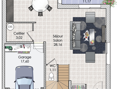 Plan habillé Rdc - maison - Une maison à prix réduit
