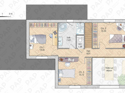 Plan habillé Etage - maison - Une maison Normande contemporaine