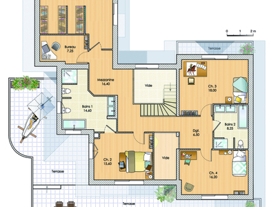Plan habillé Etage - maison - Une maison au service de la famille