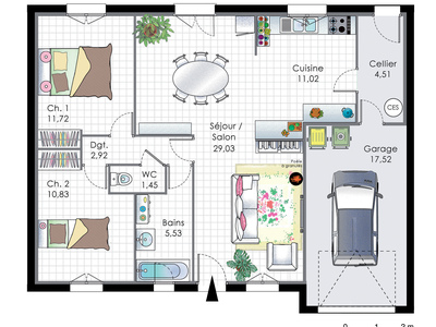 Plan habillé Rdc - maison - Maison pour primo-accédants 2