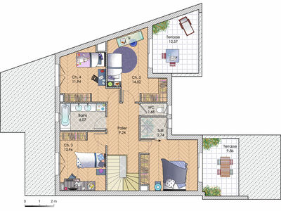 Plan habillé Etage - maison - Une maison de ville contemporaine