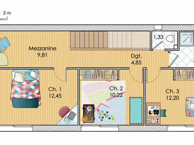 Plan habillé Etage - maison - Une maison lumineuse dans le Gard