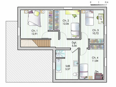 Plan habillé Etage - maison - Une maison contemporaine aux lignes géométriques