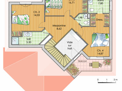 Plan habillé Etage - maison - Une maison sur mesure en Ile-de-France