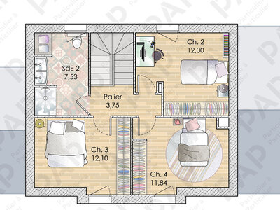 Plan habillé Etage - maison - Îlle-et-Vilaine : quand la maison s’ouvre à la lumière