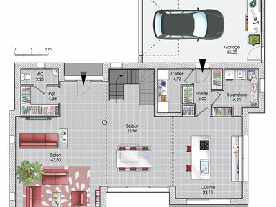 Plan habillé Rdc - maison - Une maison zen et sculpturale
