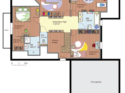 Plan habillé Etage - maison - Grande demeure avec terrasse