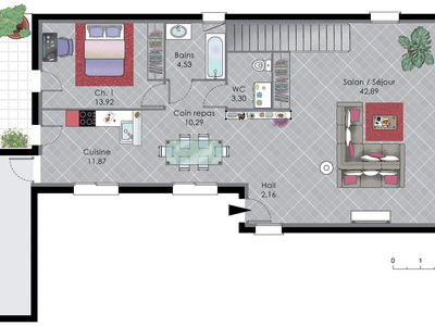 Plan habillé Etage - maison - Maison moderne 1