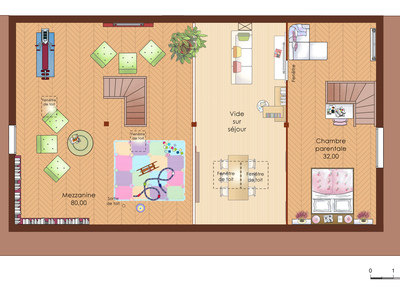 Plan habillé Etage - maison - Maison bois 1