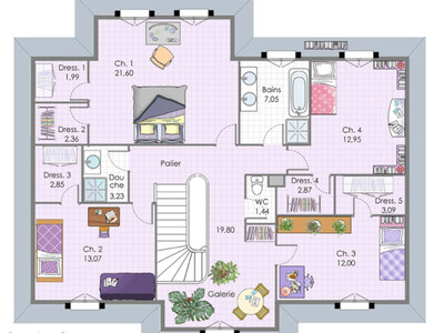 Plan habillé Etage - maison - Maison familiale 6