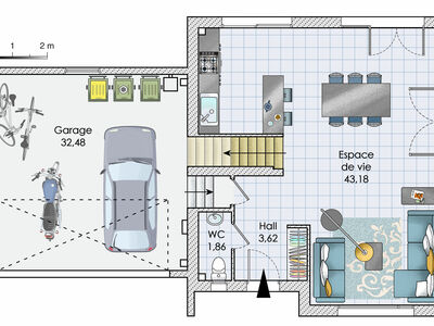 Plan habillé Rdc - maison - Une maison aux belles surfaces