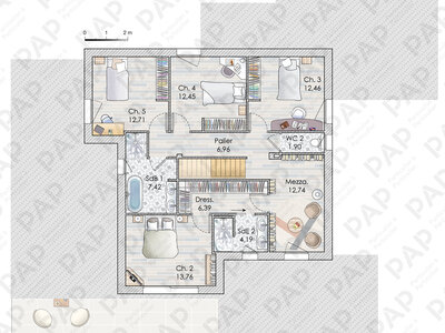 Plan habillé Etage - maison - Les lignes d'un confort habité