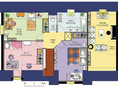 Plan habillé Etage - maison - Maison contemporaine 7