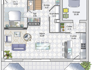 Plan habillé Rdc - maison - Une maison de 126 m2 en Bretagne