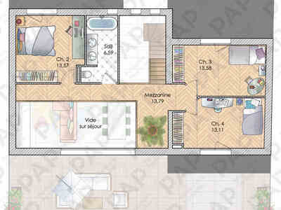 Plan habillé Etage - maison - Une maison familiale toute en précision