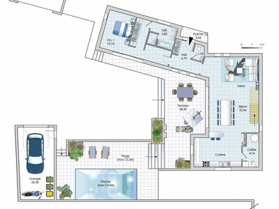 Plan habillé Rdc - maison - Une maison contemporaine et lumineuse
