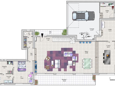 Plan habillé Rdc - maison - Une maison à la beauté épurée