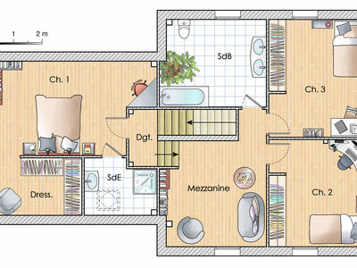 Plan habillé Etage - maison - Une maison aux belles surfaces