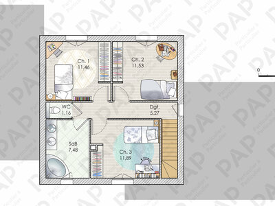 Plan habillé Etage - maison - Une maison familiale dans l'Ain