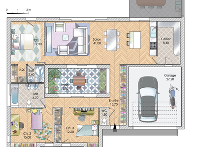 Plan habillé Rdc - maison - Jeux de transparence