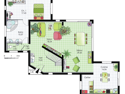 Plan habillé Rdc - maison - Grande villa contemporaine